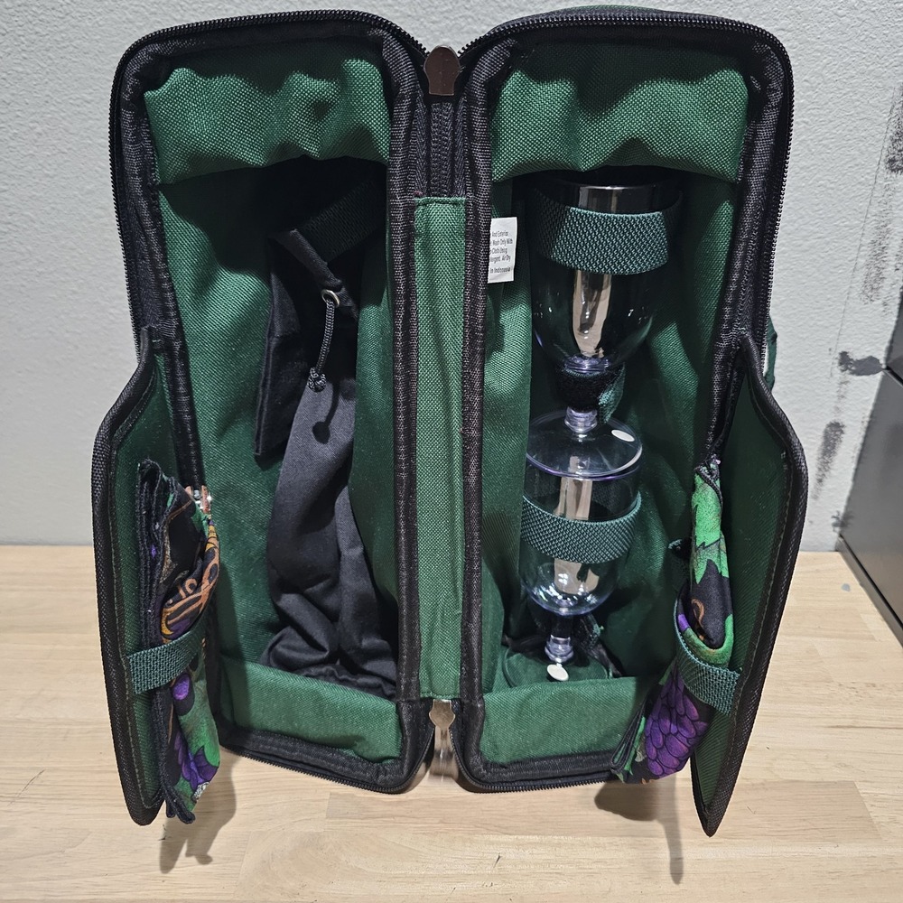 Picnic Time Insulated Wine Tote Service For 2 Hunter Green Unused